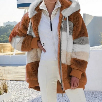 Oversized Hooded Plush Jacket for Women - Warm Autumn Winter Streetwear Coat - ZOOMNSTORE