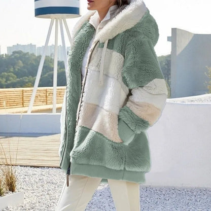 Oversized Hooded Plush Jacket for Women - Warm Autumn Winter Streetwear Coat - ZOOMNSTORE