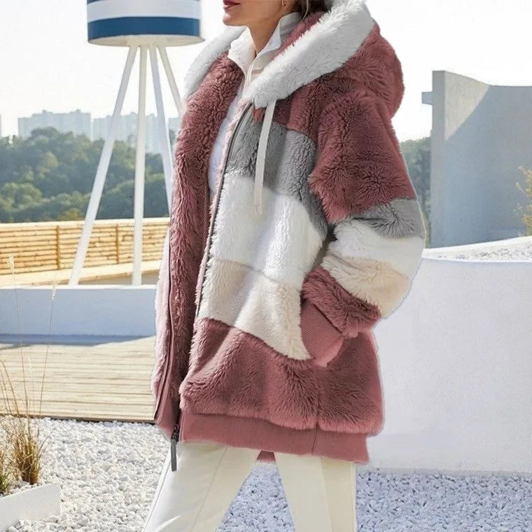 Oversized Hooded Plush Jacket for Women - Warm Autumn Winter Streetwear Coat - ZOOMNSTORE