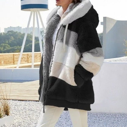 Oversized Hooded Plush Jacket for Women - Warm Autumn Winter Streetwear Coat - ZOOMNSTORE