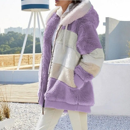Oversized Hooded Plush Jacket for Women - Warm Autumn Winter Streetwear Coat - ZOOMNSTORE