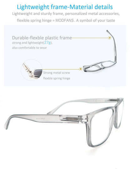 Oversized Reading Glasses - Wide Square Eyeglasses With Spring Hinge For Men & Women - ZOOMNSTORE