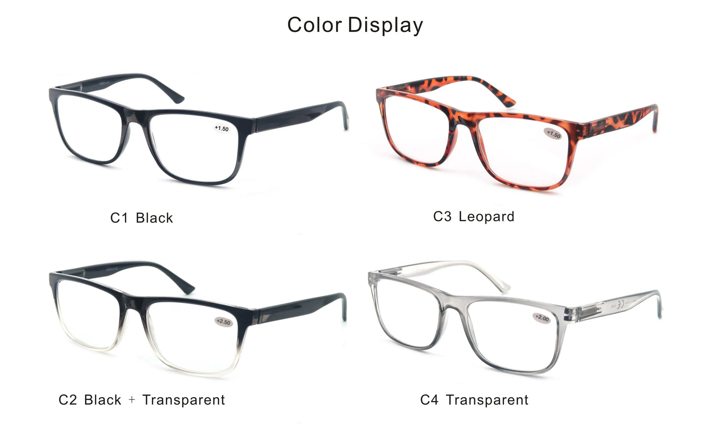 Oversized Reading Glasses - Wide Square Eyeglasses With Spring Hinge For Men & Women - ZOOMNSTORE