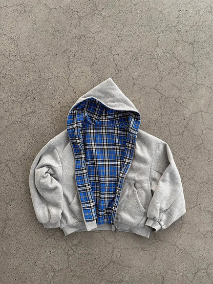 Mauroicardi Spring Oversized Reversible Hoodies Men Luxury Designer Clothing Hoodie with Plaid Lining Sweatshirt Streetwear 2025 - ZOOMNSTORE