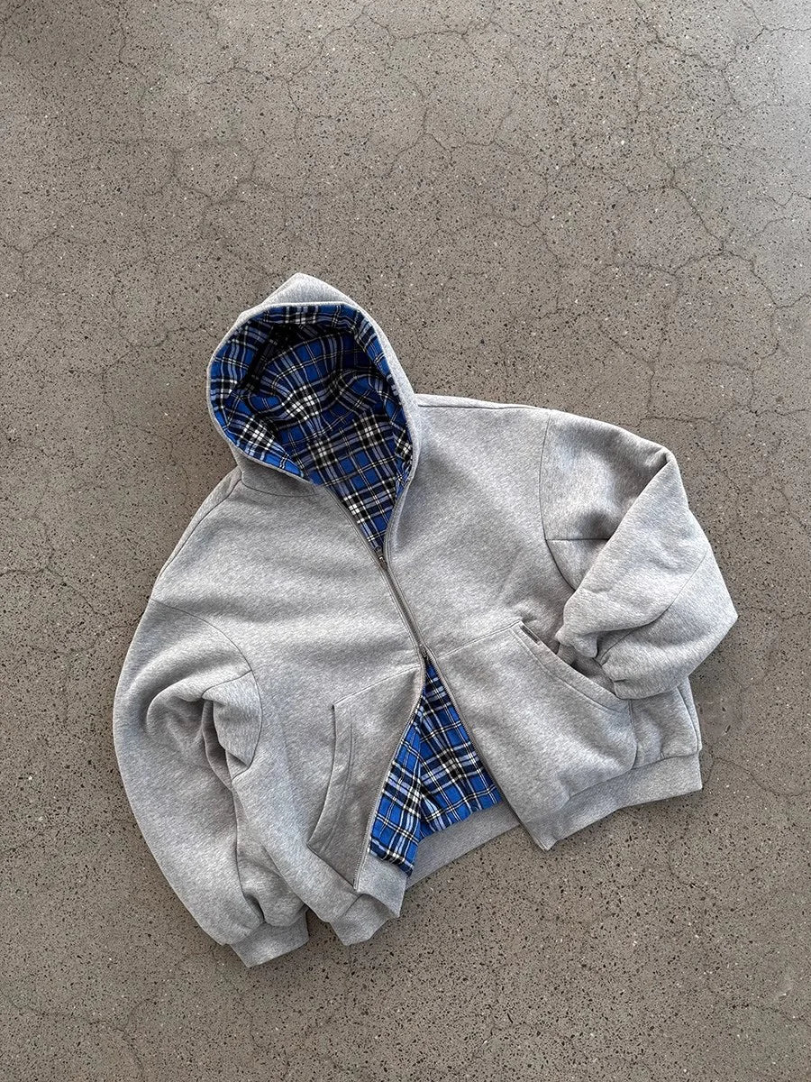 Mauroicardi Spring Oversized Reversible Hoodies Men Luxury Designer Clothing Hoodie with Plaid Lining Sweatshirt Streetwear 2025 - ZOOMNSTORE