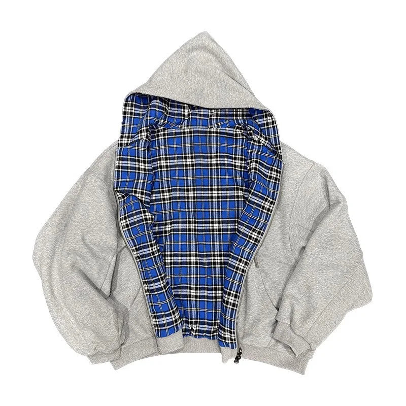 Mauroicardi Spring Oversized Reversible Hoodies Men Luxury Designer Clothing Hoodie with Plaid Lining Sweatshirt Streetwear 2025 - ZOOMNSTORE