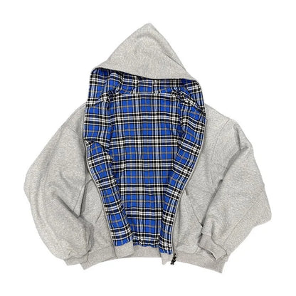 Mauroicardi Spring Oversized Reversible Hoodies Men Luxury Designer Clothing Hoodie with Plaid Lining Sweatshirt Streetwear 2025 - ZOOMNSTORE