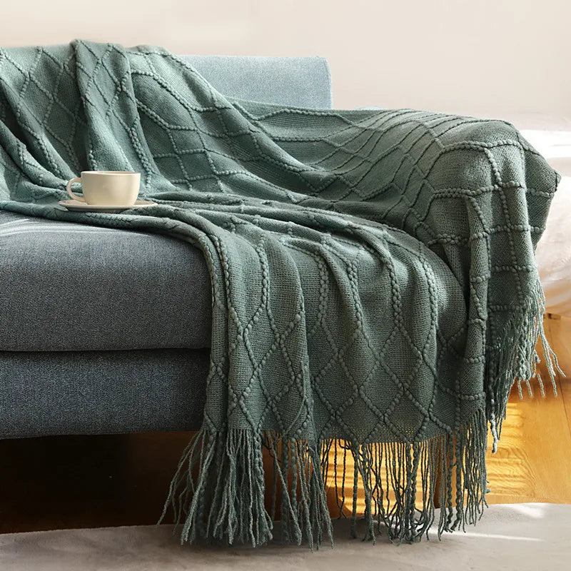 Green Oversized Knitted Throw Blanket - Soft Textured Decorative Couch Blanket - ZOOMNSTORE