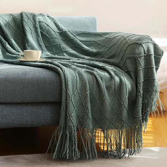 Green Oversized Knitted Throw Blanket - Soft Textured Decorative Couch Blanket - ZOOMNSTORE