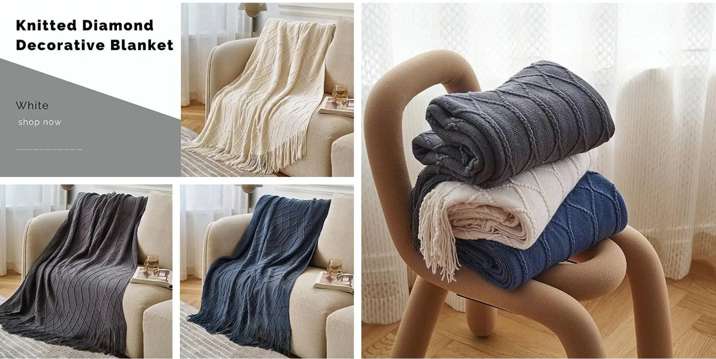 Green Oversized Knitted Throw Blanket - Soft Textured Decorative Couch Blanket - ZOOMNSTORE