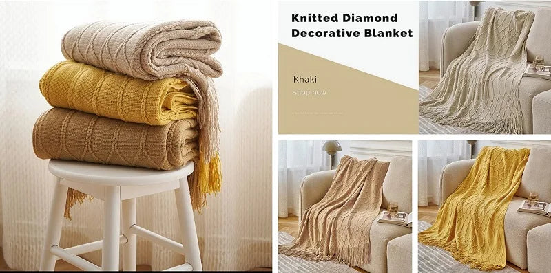 Green Oversized Knitted Throw Blanket - Soft Textured Decorative Couch Blanket - ZOOMNSTORE