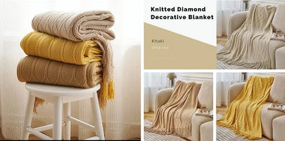 Green Oversized Knitted Throw Blanket - Soft Textured Decorative Couch Blanket - ZOOMNSTORE