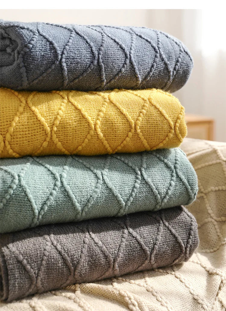 Green Oversized Knitted Throw Blanket - Soft Textured Decorative Couch Blanket - ZOOMNSTORE