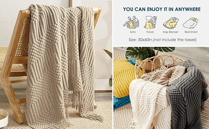 Green Oversized Knitted Throw Blanket - Soft Textured Decorative Couch Blanket - ZOOMNSTORE