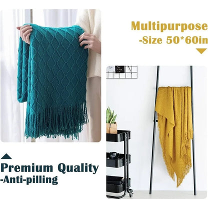 Green Oversized Knitted Throw Blanket - Soft Textured Decorative Couch Blanket - ZOOMNSTORE