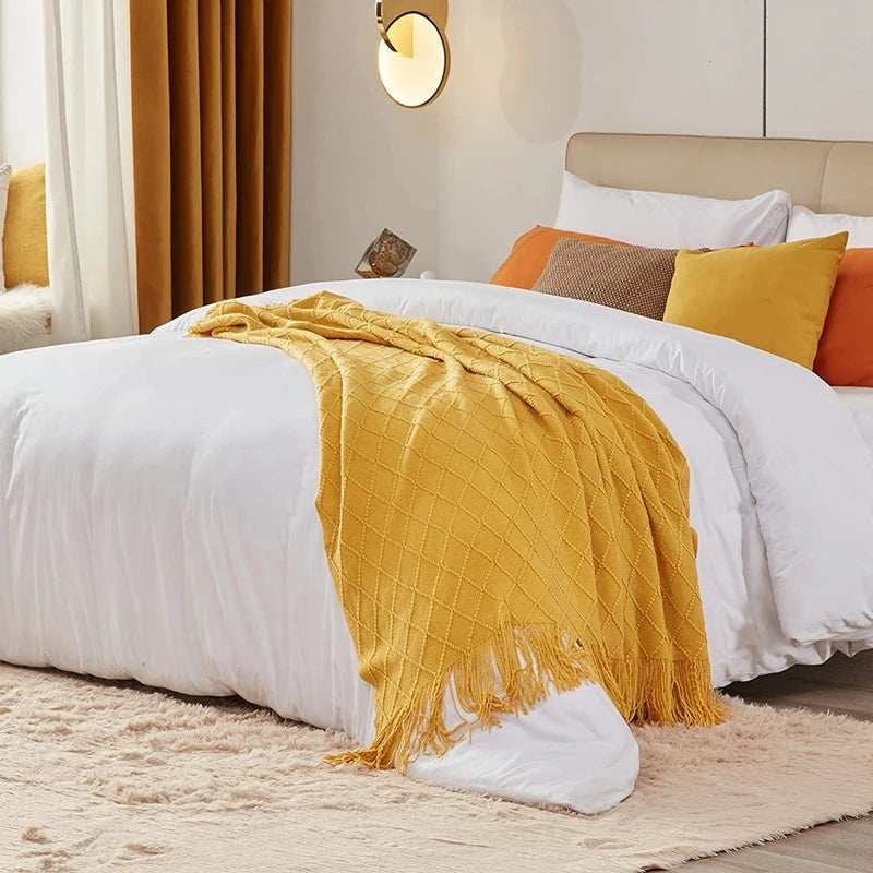 Green Oversized Knitted Throw Blanket - Soft Textured Decorative Couch Blanket - ZOOMNSTORE