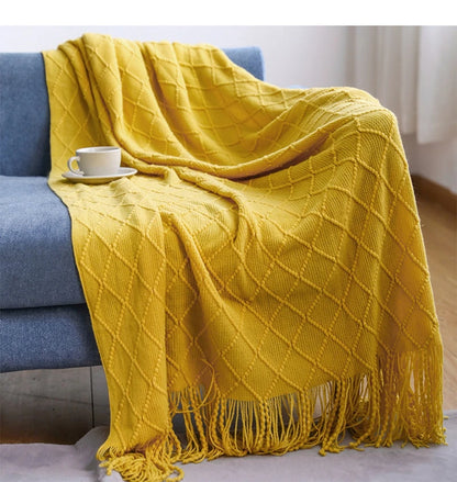 Green Oversized Knitted Throw Blanket - Soft Textured Decorative Couch Blanket - ZOOMNSTORE