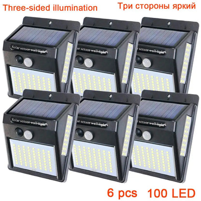 PIR Motion Sensor 100LED Sunlight control 3 sided Solar Energy Street light Yard Path Home Garden Solar Power lamp Wall Light - ZOOMNSTORE
