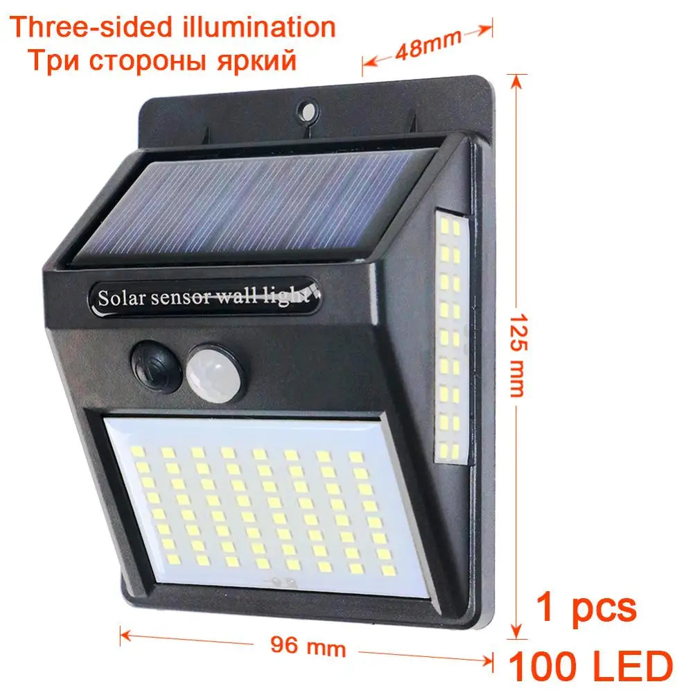 PIR Motion Sensor 100LED Sunlight control 3 sided Solar Energy Street light Yard Path Home Garden Solar Power lamp Wall Light - ZOOMNSTORE