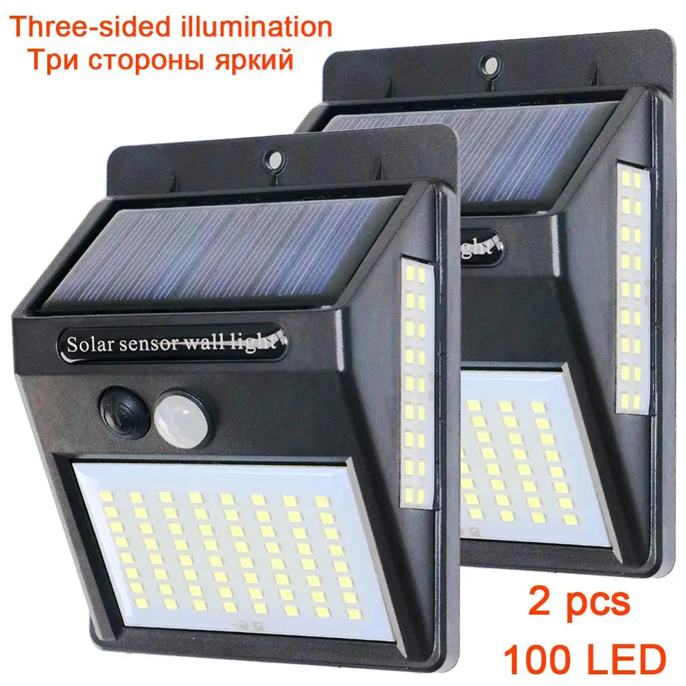 PIR Motion Sensor 100LED Sunlight control 3 sided Solar Energy Street light Yard Path Home Garden Solar Power lamp Wall Light - ZOOMNSTORE