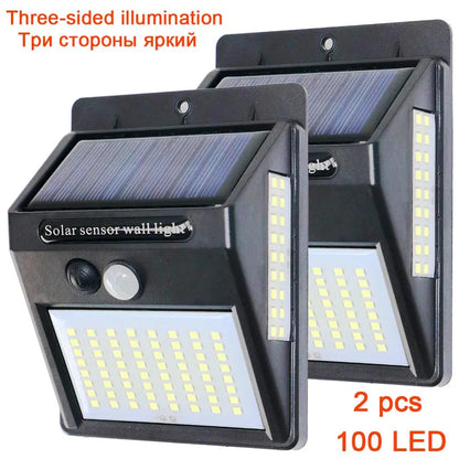 PIR Motion Sensor 100LED Sunlight control 3 sided Solar Energy Street light Yard Path Home Garden Solar Power lamp Wall Light - ZOOMNSTORE