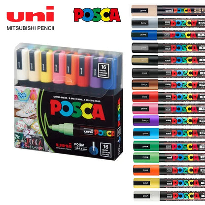 16pcs Japan UNI POSCA Markers Set Acrylic Graffiti Drawing Permanent Waterproof Children's Drawing PC-3M/1M/5M Art Supplies - ZOOMNSTORE