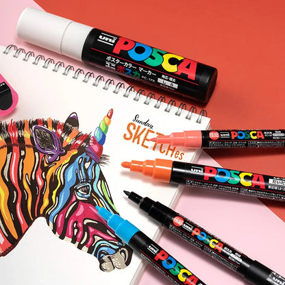 16pcs Japan UNI POSCA Markers Set Acrylic Graffiti Drawing Permanent Waterproof Children's Drawing PC-3M/1M/5M Art Supplies - ZOOMNSTORE