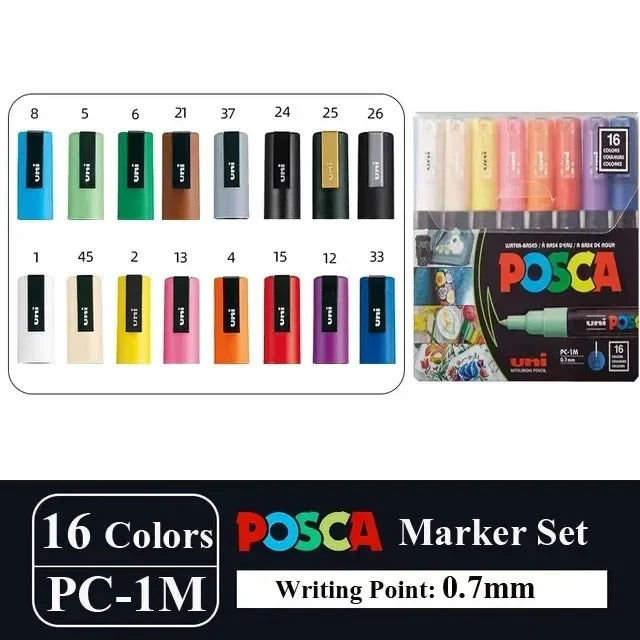 16pcs Japan UNI POSCA Markers Set Acrylic Graffiti Drawing Permanent Waterproof Children's Drawing PC-3M/1M/5M Art Supplies - ZOOMNSTORE
