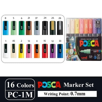 16pcs Japan UNI POSCA Markers Set Acrylic Graffiti Drawing Permanent Waterproof Children's Drawing PC-3M/1M/5M Art Supplies - ZOOMNSTORE