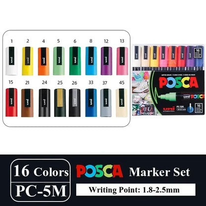 16pcs Japan UNI POSCA Markers Set Acrylic Graffiti Drawing Permanent Waterproof Children's Drawing PC-3M/1M/5M Art Supplies - ZOOMNSTORE