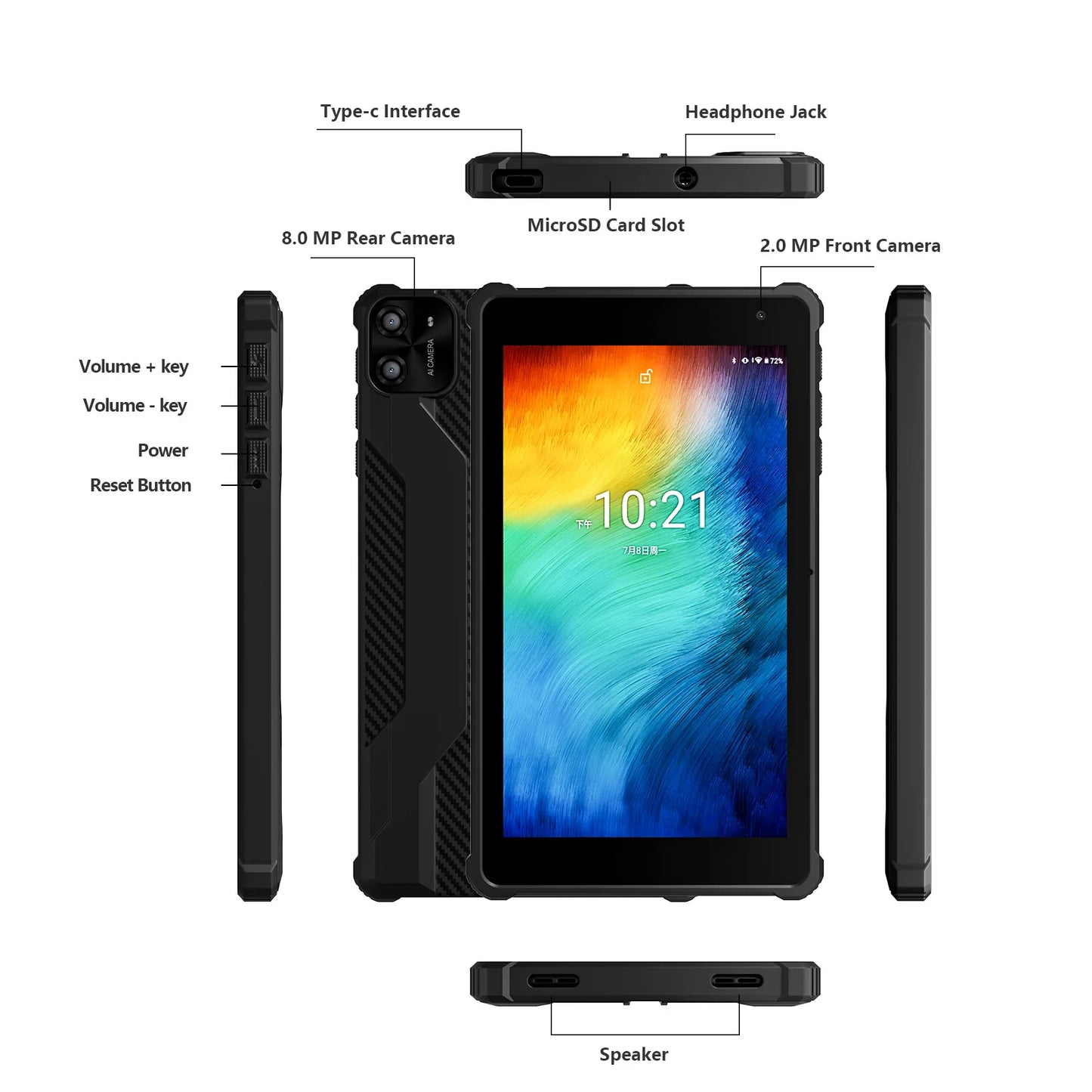 PRITOM Tablet 7" Android 14 Tablets, 8GB RAM(3+5GB Expand) 64GB ROM, A523 Octa-Core Processor, 5G WiFi+WiFi6, Dual Camera,Black - ZOOMNSTORE