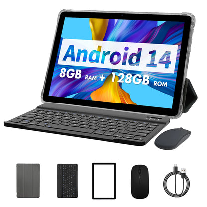 PRITOM TAB11 Android 14 Tablet 10 Inch, 8GB(4+4 Expand) RAM + 128GB ROM, Octa Core, 5G WiFi, with Keyboard, Mouse, Case - ZOOMNSTORE