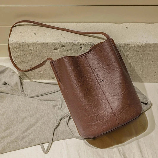 PU Bucket Bag - Women Shoulder Bag With Zipper Closure & Single Strap Fashion - ZOOMNSTORE