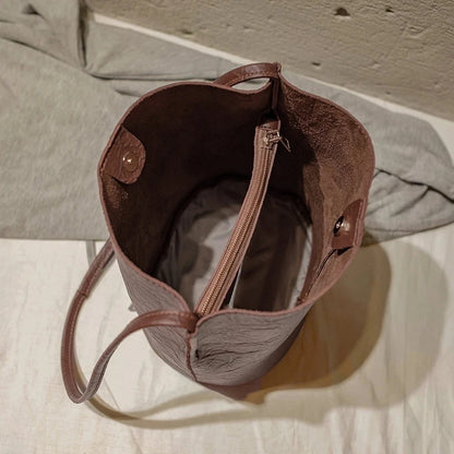 PU Bucket Bag - Women Shoulder Bag With Zipper Closure & Single Strap Fashion - ZOOMNSTORE