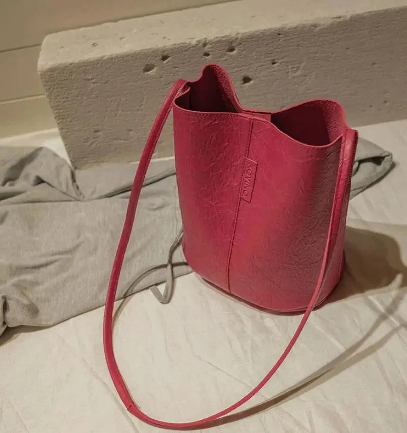 PU Bucket Bag - Women Shoulder Bag With Zipper Closure & Single Strap Fashion - ZOOMNSTORE