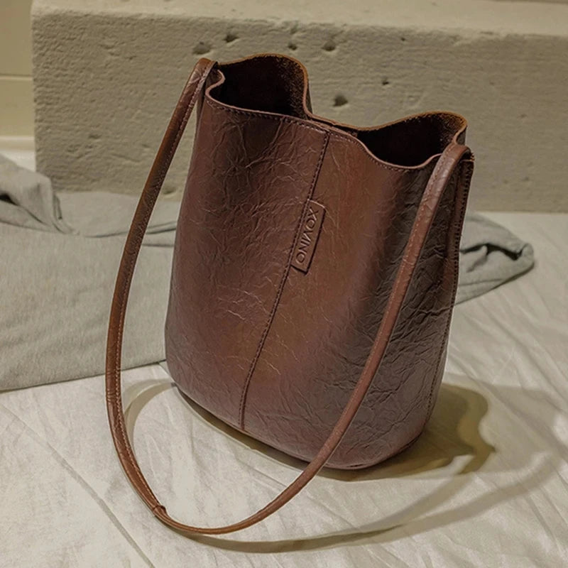 PU Bucket Bag - Women Shoulder Bag With Zipper Closure & Single Strap Fashion - ZOOMNSTORE