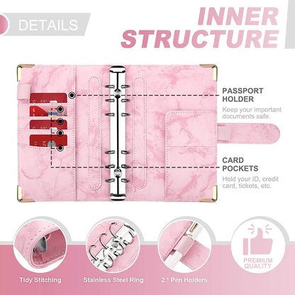 A6 Budget Binder - PU Leather Money Organizer with Marble Notebook for Office  School Supplies - ZOOMNSTORE