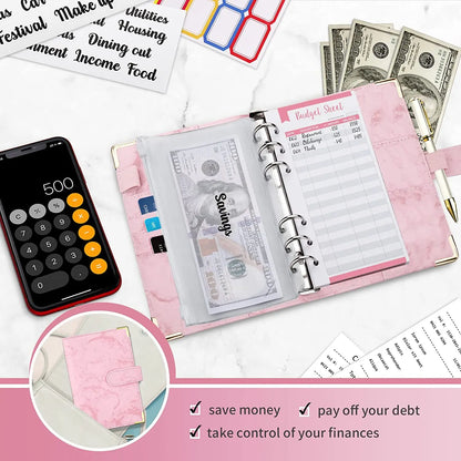A6 Budget Binder - PU Leather Money Organizer with Marble Notebook for Office  School Supplies - ZOOMNSTORE