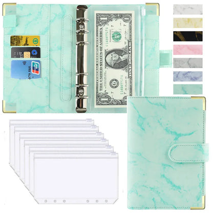 A6 Budget Binder - PU Leather Money Organizer with Marble Notebook for Office  School Supplies - ZOOMNSTORE