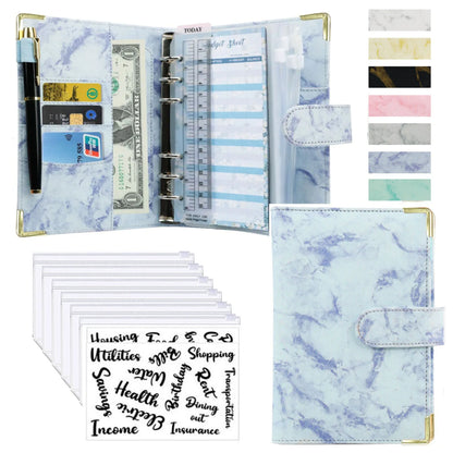 A6 Budget Binder - PU Leather Money Organizer with Marble Notebook for Office  School Supplies - ZOOMNSTORE
