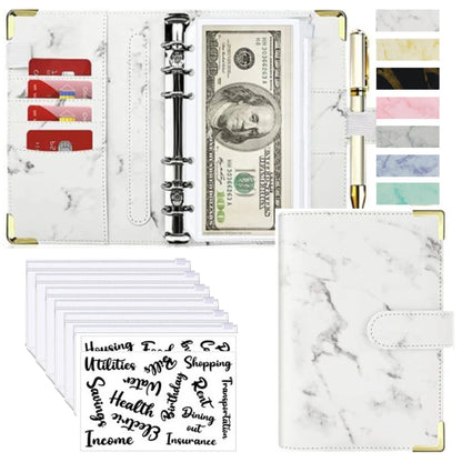 A6 Budget Binder - PU Leather Money Organizer with Marble Notebook for Office  School Supplies - ZOOMNSTORE