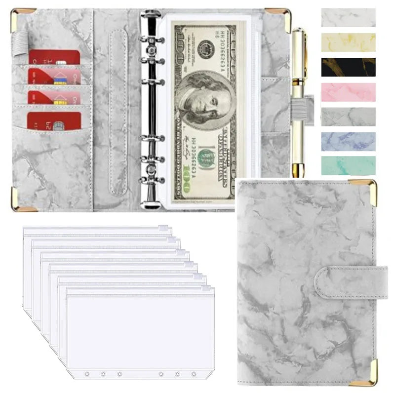 A6 Budget Binder - PU Leather Money Organizer with Marble Notebook for Office  School Supplies - ZOOMNSTORE