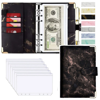 A6 Budget Binder - PU Leather Money Organizer with Marble Notebook for Office  School Supplies - ZOOMNSTORE