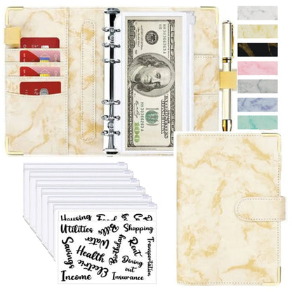 A6 Budget Binder - PU Leather Money Organizer with Marble Notebook for Office  School Supplies - ZOOMNSTORE
