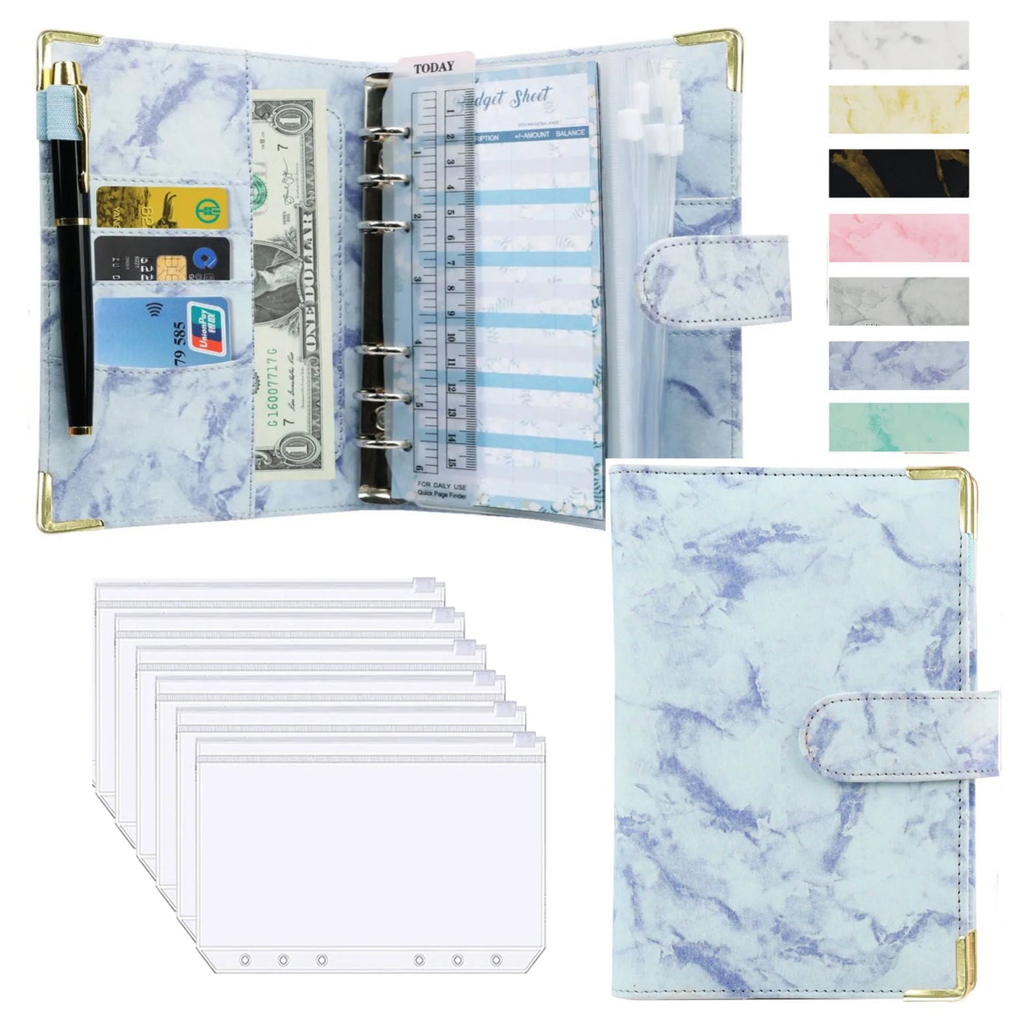 A6 Budget Binder - PU Leather Money Organizer with Marble Notebook for Office  School Supplies - ZOOMNSTORE