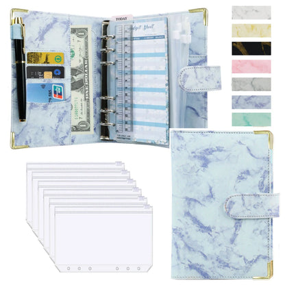 A6 Budget Binder - PU Leather Money Organizer with Marble Notebook for Office  School Supplies - ZOOMNSTORE