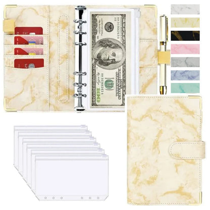 A6 Budget Binder - PU Leather Money Organizer with Marble Notebook for Office  School Supplies - ZOOMNSTORE