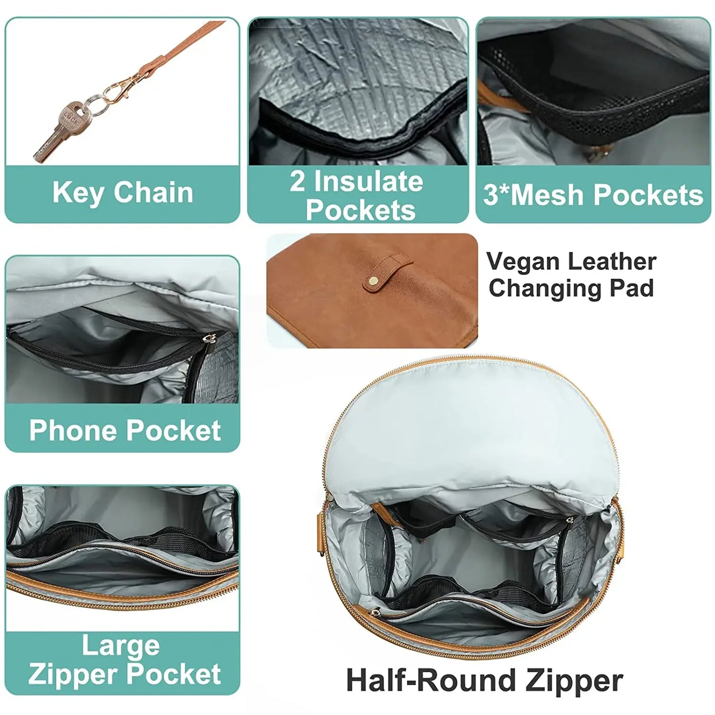 Fashion Diaper Backpack - PU Leather Mommy Bag with Changing Pad - ZOOMNSTORE