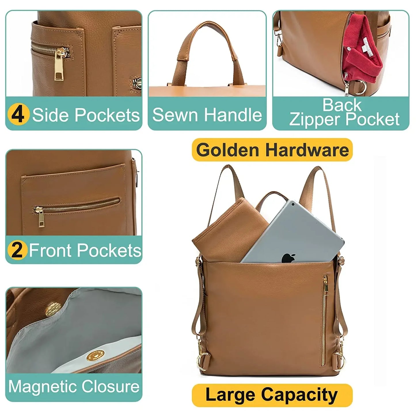 Fashion Diaper Backpack - PU Leather Mommy Bag with Changing Pad - ZOOMNSTORE