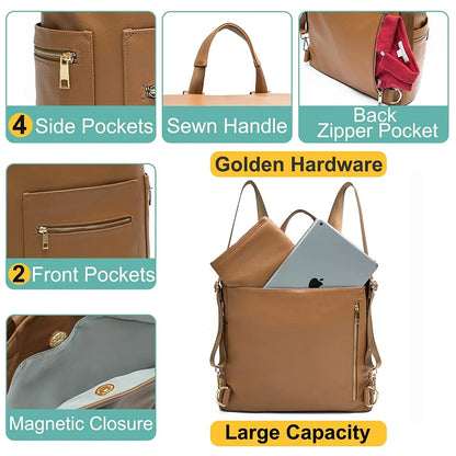 Fashion Diaper Backpack - PU Leather Mommy Bag with Changing Pad - ZOOMNSTORE